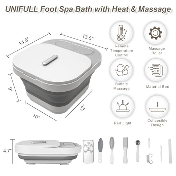 UNIFULL Foot Spa Bath Heat Massage Rollers Bubble Foot Pedicure Kit - WHITE