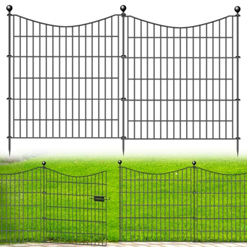CLEASO 10 PANELS DECORATIVE GARDEN FENCE WITH GATE, 32" X 23.6 FT - BLACK