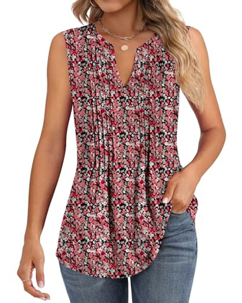 LOCOOWAI Woman's Tank Tops Sleeveless Pleated T-Shirts Summer Dressy - XL New