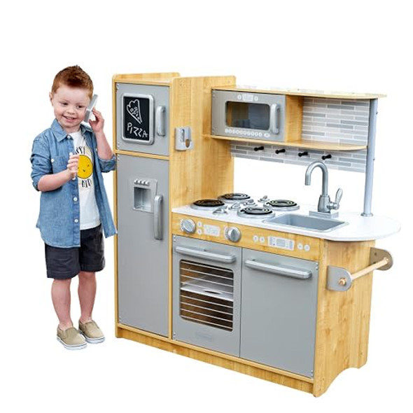 KidKraft Uptown Natural Wooden Play Kitchen with Play Phone Gift 53298 - Natural