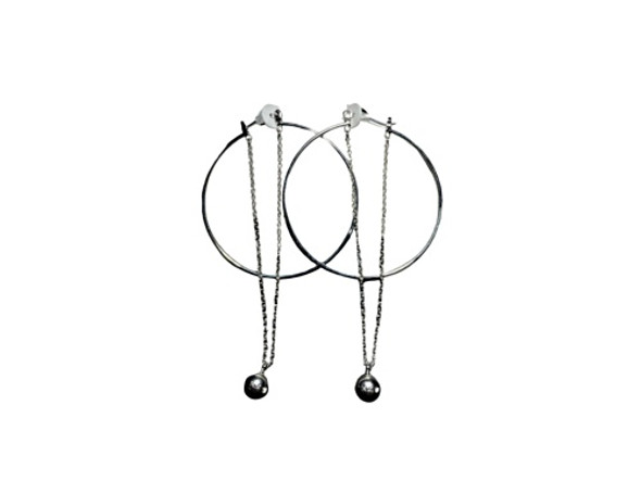 REBECCA MINKOFF HOOP WITH DANGLE CHAIN DETAIL EARRINGS - SILVER New