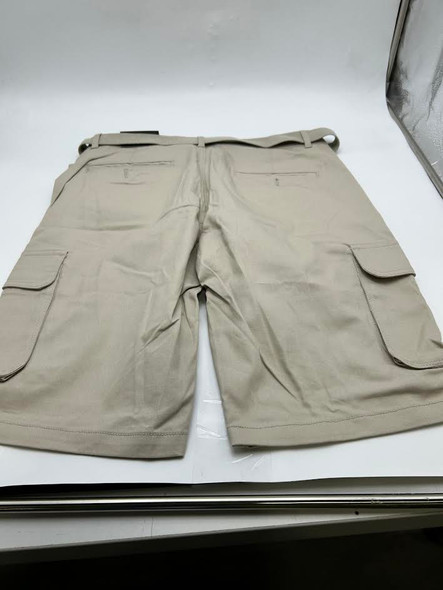 BLU ROCK MEN'S SLIM FIT STRETCH BELTED CARGO SHORTS - SIZE: MEN 32 - STONE New