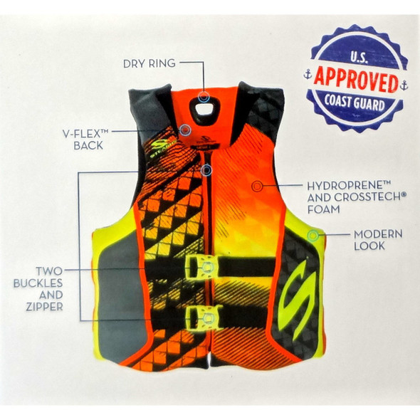 STEARNS V1 HYDROPRENE ADULT MEN'S LIFE VEST - SIZE: MEN XL - ORANGE New