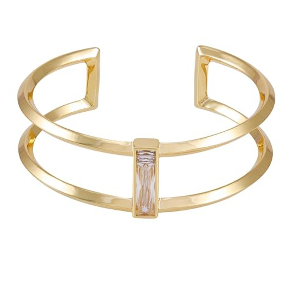 VINCE CAMUTO GOLDTONE 2 ROW BAGUETTE CRYSTAL STONE CUFF BRACELET V12789 New