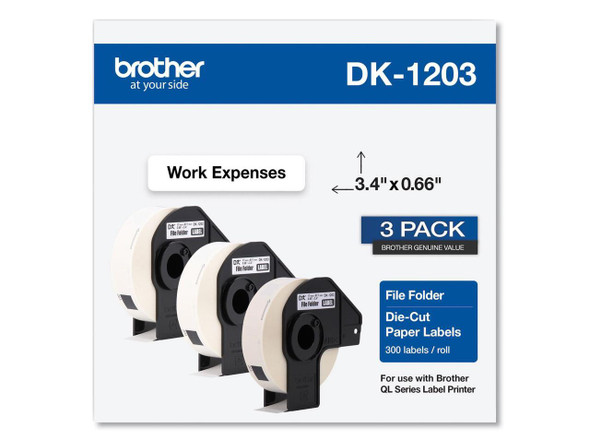 Die-Cut File Folder Labels 0.66 x 3.4 White 300/Roll 3 Rolls/Pack DK12033PK Die-Cut File Folder Labels 0.66 x 3.4 White 300/Roll 3 Rolls/Pack DK12033PK