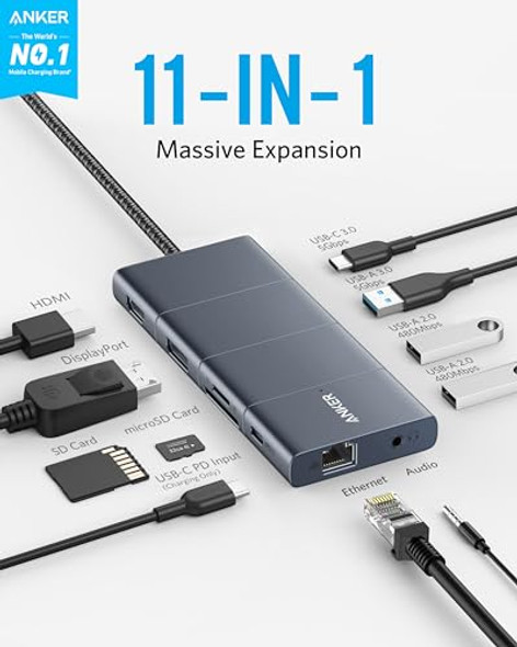 ANKER USB C HUB 11-IN-1 DOCKING STATION 4K@60HZ A83850A1 - GRAY