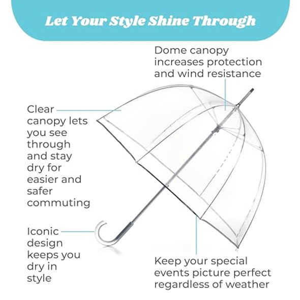 TOTES ADULT CLEAR BUBBLE UMBRELLA WITH DOME CANOPY AND LIGHTWEIGHT WIND RAIN