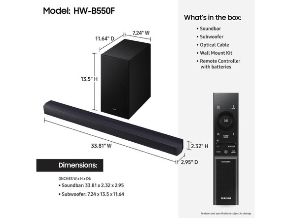 Samsung B-Series Soundbar 2.1 Channel Dolby Audio / DTS Virtual:X with Subwoofer