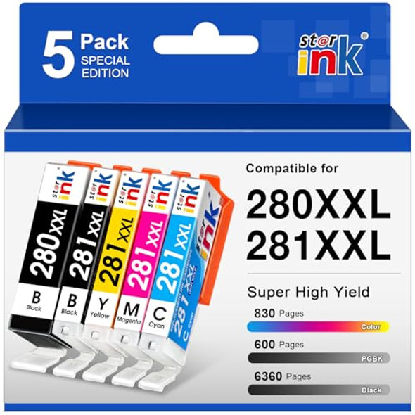 ST@R INK 5 PACK 5 COLOR 280 XXL INK CARTRIDGES 281 XXL INK CARTRIDGES BLACK