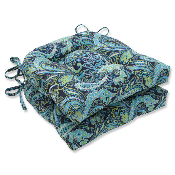 666488-2P PILLOW PERFECT PAISLEY INDOOR/OUTDOOR CHAIRPAD BLUE/GREEN PRETTY 2CT