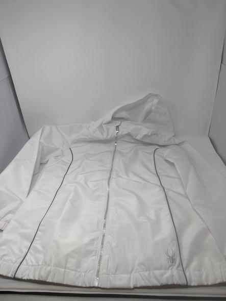 SPYDER WHITE ZIP-UP HOODIE, FITTED - SIZE: WOMEN MEDIUM - WHITE