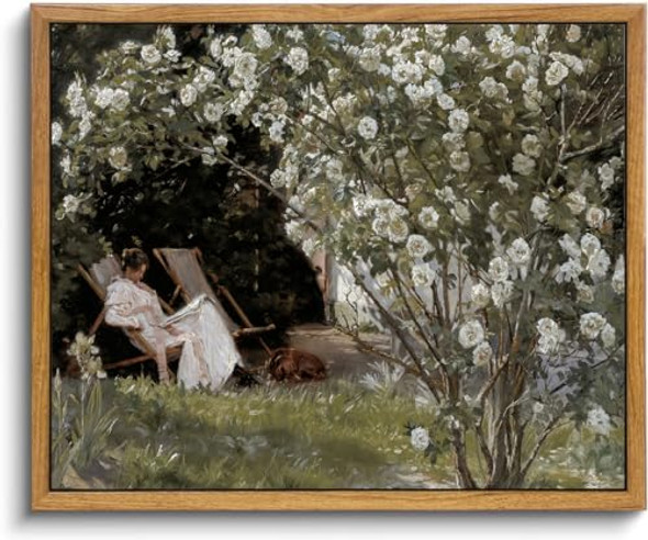 KBKBART Framed Vintage Canvas Wall Art, Retro French Country Garden