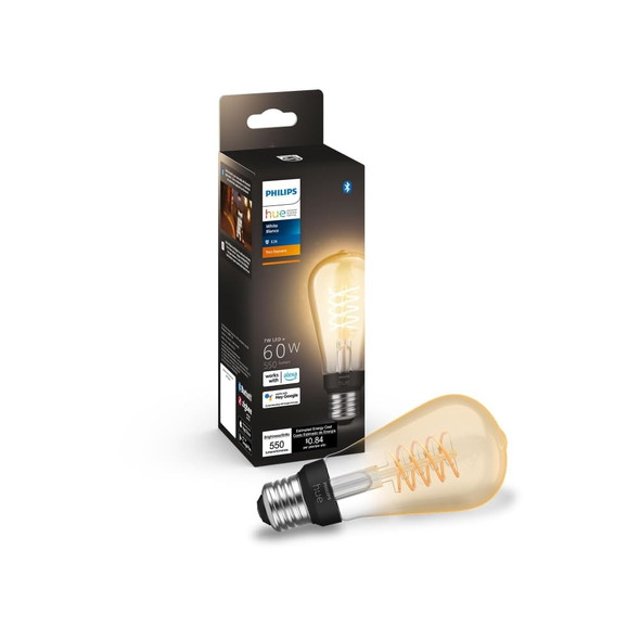 PHILIPS HUE ST19 FILAMENT LED BULB 1 PACK - SOFT WARM WHITE LIGHT - WHITE