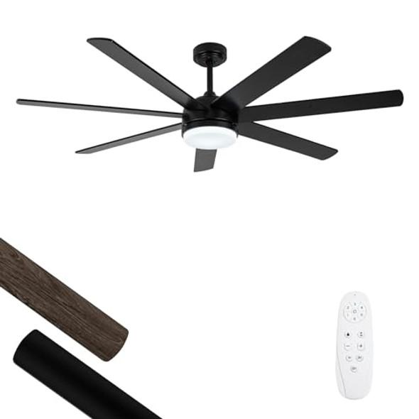 VIOSSN 62" Outdoor Ceiling Fan with Lights, 7 Reversible Blades - Black
