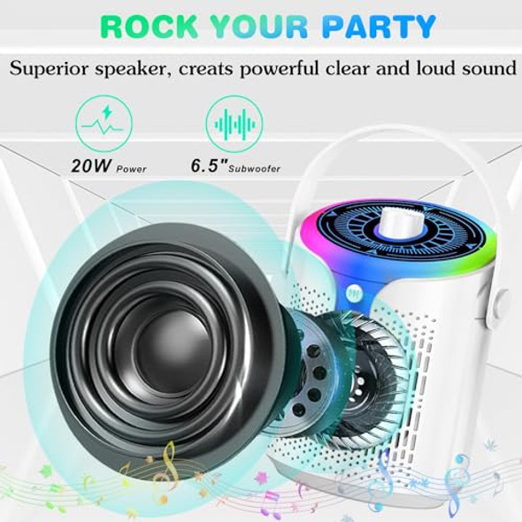 DFTRT KARAOKE MACHINE, PORTABLE KARAOKE SPEAKER ADULTS KIDS - WHITE