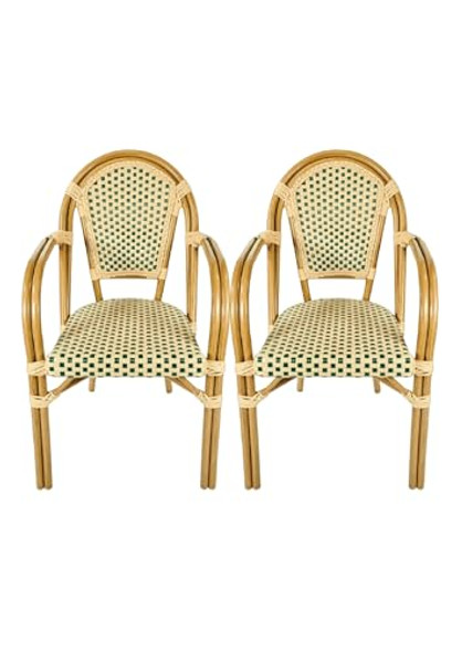 French Bistro Patio/Indoor Dining Chair 2 Pack, Beig/Green, CHIVARI - 2 CHAIRS