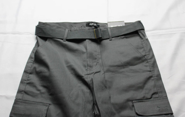 RUGGED TRAIL MEN'S CARGO 4-WAY STRETCH BELTED SHORTS - SIZE: MEN 34 - GRAY New