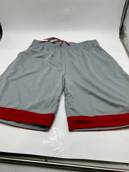 JUMP START MEN'S LIGHTWEIGHT MOISTURE WICKING MESH SHORTS - SIZE: L - SLIVER/RED New