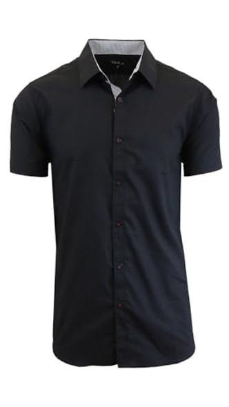 GALAXY BY HARVIC MEN'S SHORT SLEEVE DRESS SHIRT - SIZE: MEN 2XL - BLACK New