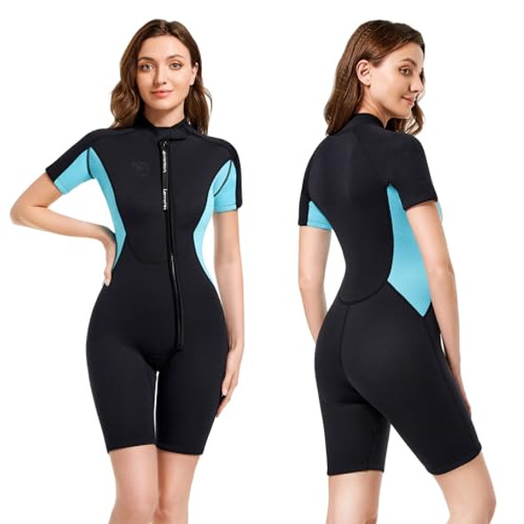 LEMORECN ADULT'S 3MM WETSUITS MEN WOMEN FRONT ZIP BLACK/AQUA BLUE SIZE S New