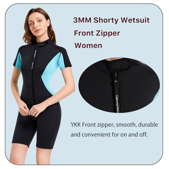 LEMORECN ADULT'S 3MM WETSUITS MEN WOMEN FRONT ZIP BLACK/AQUA BLUE SIZE S New