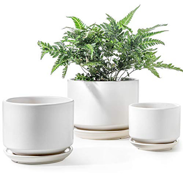 LE TAUCI Ceramic Plant Pots, 4.3+5.3+6.8 inch, Set of 3, Planters, White