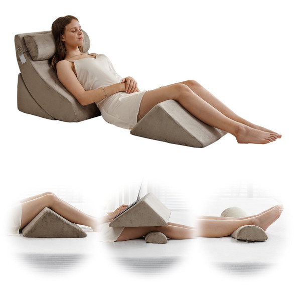 QIRROBONI 4PCS ORTHOPEDIC BED WEDGE PILLOW SET - LIGHT BROWN New