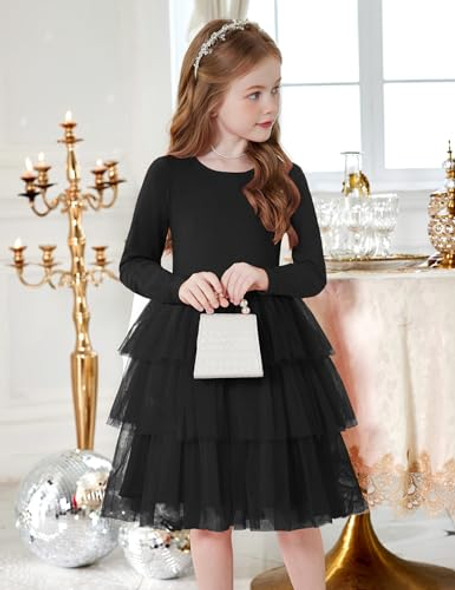 ARSHINER TODDLER TUTU DRESS GIRLS LONG SLEEVE FALL 2T - BLACK