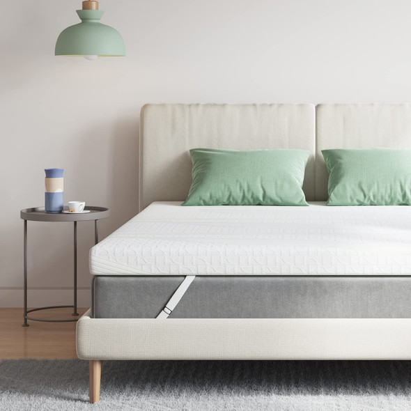 Novilla 4" Memory Foam Mattress Topper, Medium Firm, Queen Size - White/Green
