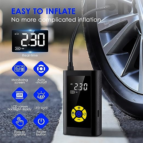 Globest Portable Tire Inflator Portable Rechargeable 4000mAh KCB-9537 - Black