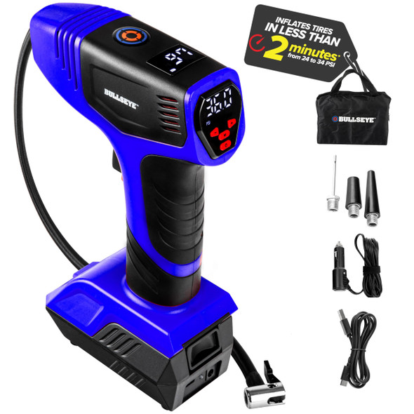 Bullseye Pro Tire Inflator Portable Air Compressor Car Tire Inflator - Blue Bullseye Pro Tire Inflator Portable Air Compressor Car Tire Inflator - Blue
