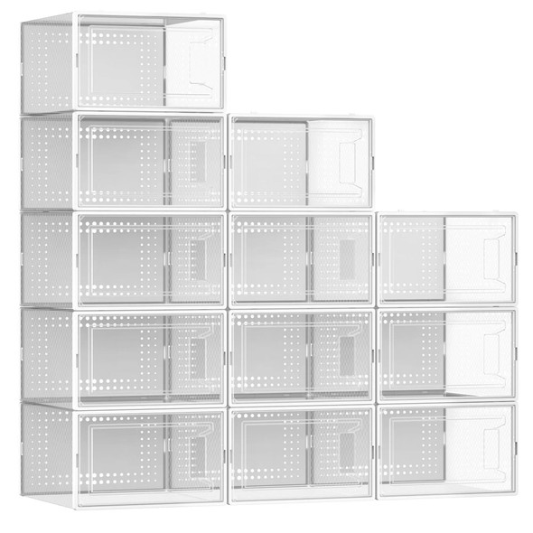 12 Pack XX Large Shoe Organizer Storage Boxes for Closet, Modular Space Saving