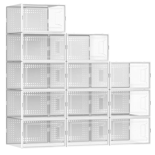 12 Pack XX Large Shoe Organizer Storage Boxes for Closet, Modular Space Saving