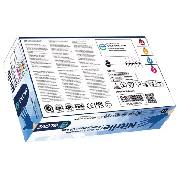 E GLOVE NITRILE EXCELLENT PROTECTION EXAMINATION GLOVES - SMALL, 100 PACK - BLUE New