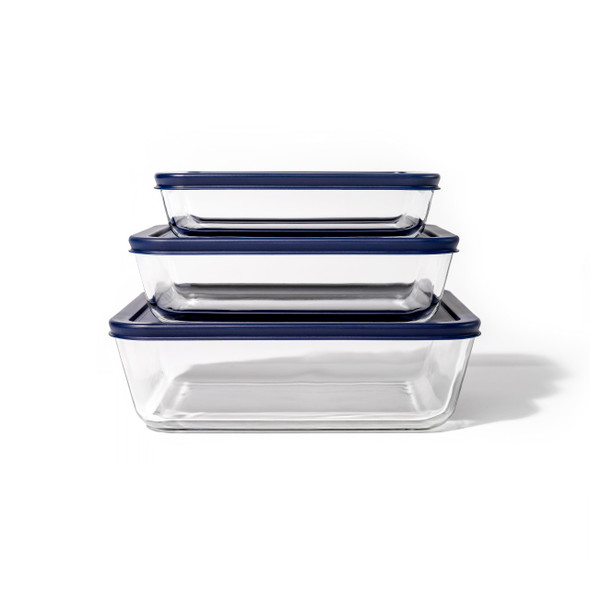 DURA LIVING|6-PIECE GLASS FOOD STORAGE CONTAINERS, RECTANGULAR, DLG18028NEW New