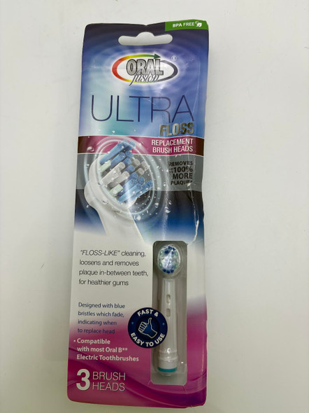 ORAL FUSION ULTRA FLOSS REPLACEMENT BRUSH HEADS 3 CTS COMPATIBLE ORAL B - WHITE New