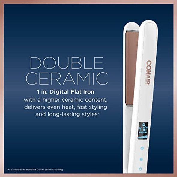 CONAIR DOUBLE CERAMIC FLAT IRON, 1-INCH DIGITAL FLAT IRON CS224 - WHITE