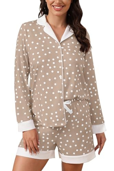 FKEEP BUTTON DOWN PAJAMAS SETS WOMEN TWO-PIECE SATIN SLEEPWEAR NO 022 COFFEE New