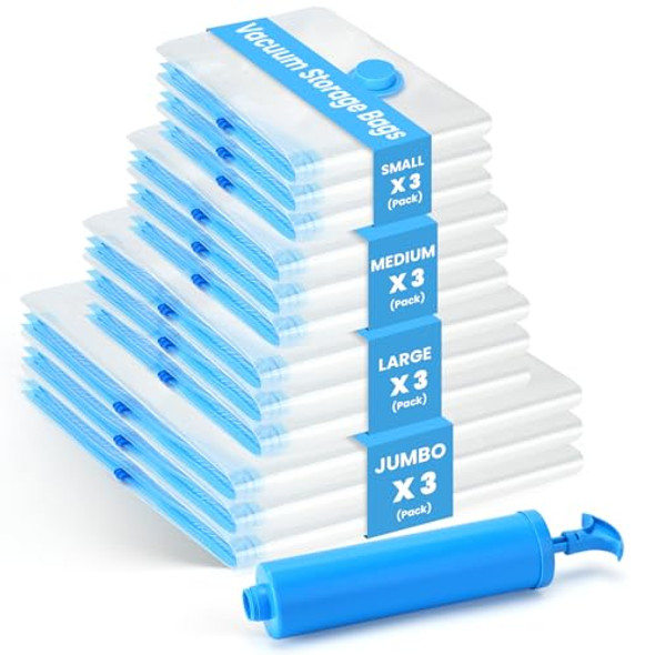 STOEAR 12PACK THICKENED SPACE SAVER BAGS JUMBO/ LARGE/ MEDIUM/ SMALL - CLEAR New