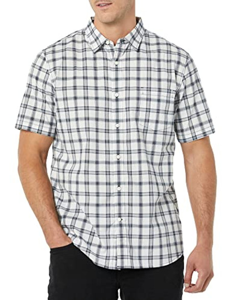 AEM20109SS22 AMAZON ESSENTIALS MEN'S SHORT-SLEEVE POPLIN SHIRT NAVY PLAID M New