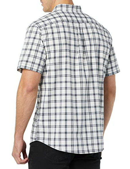 AEM20109SS22 AMAZON ESSENTIALS MEN'S SHORT-SLEEVE POPLIN SHIRT NAVY PLAID M New