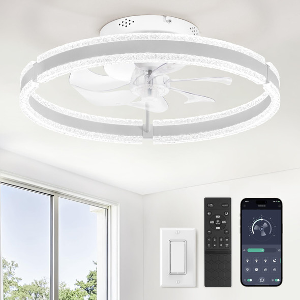 LEDIARY Ceiling Fans with Lights and Remote, 20" Low Profile Ceiling Fan, White