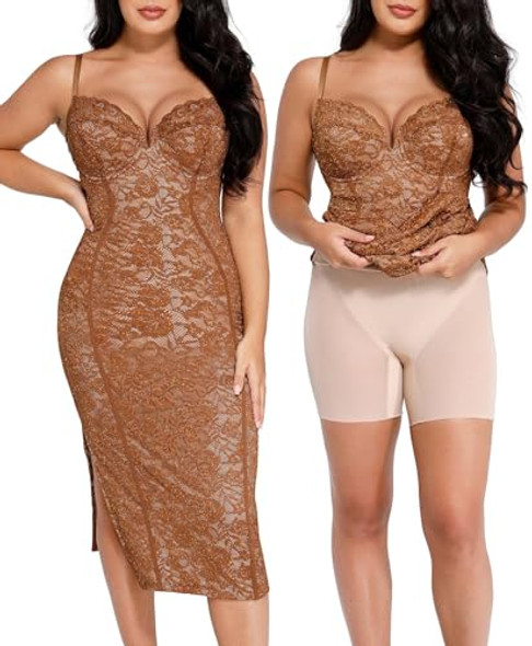 Popilush Lace Cocktail Dresses Women - Corset Shapewear Dress V Neck Midi New