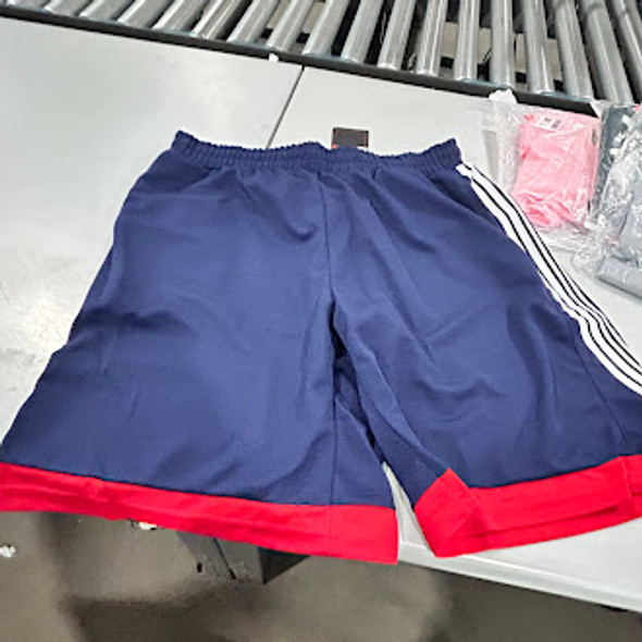 JUMPSTART BASKETBALL SHORTS WITH NAVY WHITE STRIPES RED TRIM - L - NAVY/RED New