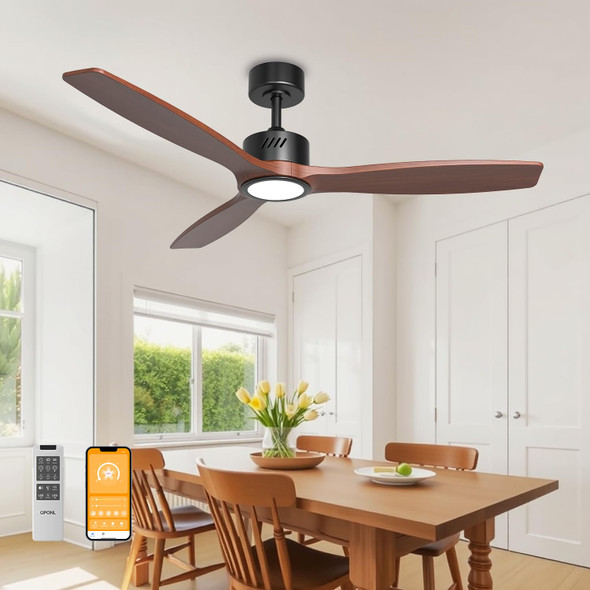FM1005A-3A52-B2 Natural Solid Wood Ceiling Fan Light 52" No Remote Black Walnut