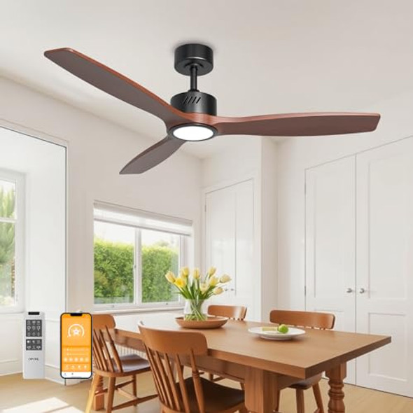 FM1005A-3A52-B2 Natural Solid Wood Ceiling Fan Light 52" No Remote Black Walnut