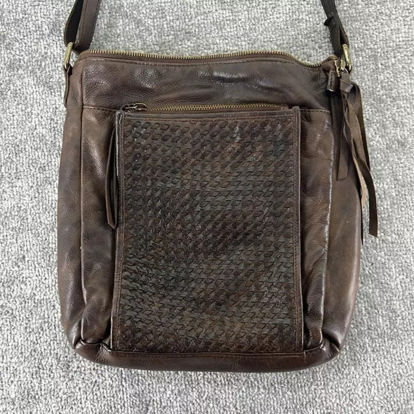ESTALON CROSSBODY BAG PURSE TOTE LEATHER WOMENS WOVEN - BROWN
