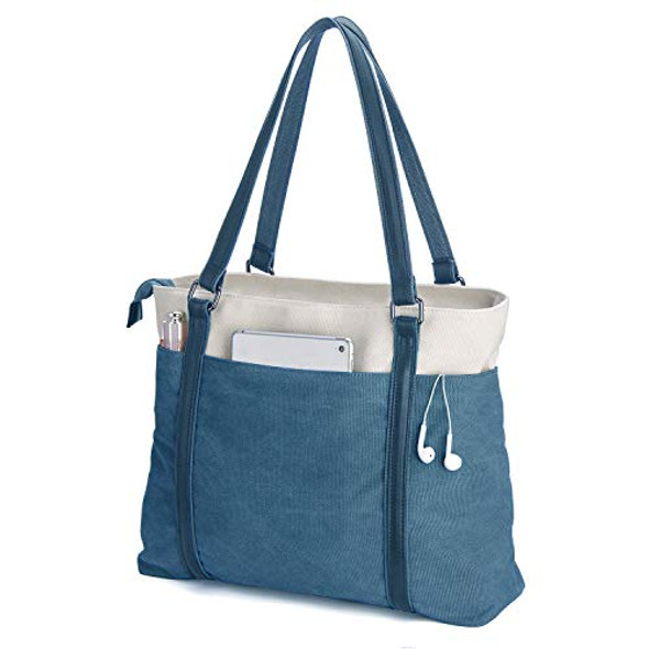 BAG WIZARD WOMEN'S WORK BAG LAPTOP COMPARTMENT ZIPPER POCKETS TEACHER TOTES BLUE