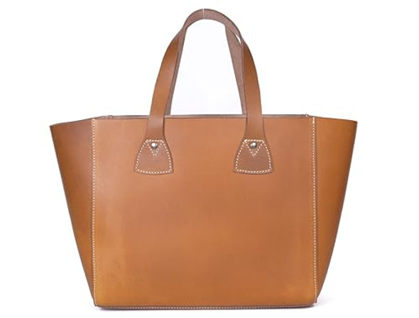 AARON LEATHER GOODS CLASSIC LEATHER TOTE SHOPPER BAG - TAN AARON LEATHER GOODS CLASSIC LEATHER TOTE SHOPPER BAG - TAN