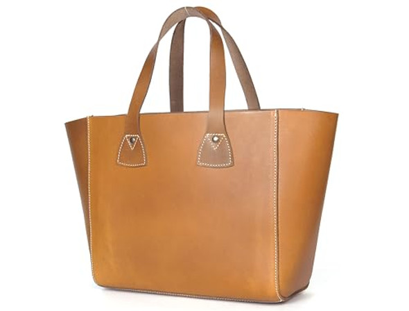 AARON LEATHER GOODS CLASSIC LEATHER TOTE SHOPPER BAG - TAN AARON LEATHER GOODS CLASSIC LEATHER TOTE SHOPPER BAG - TAN